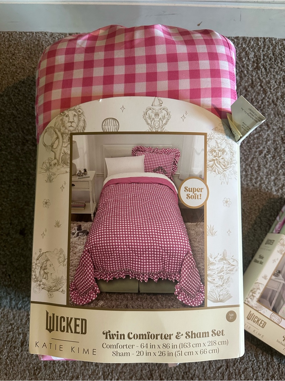 NWT Wicked by Katie Kime Pink Gingham Twin Comforter & Sham Set
